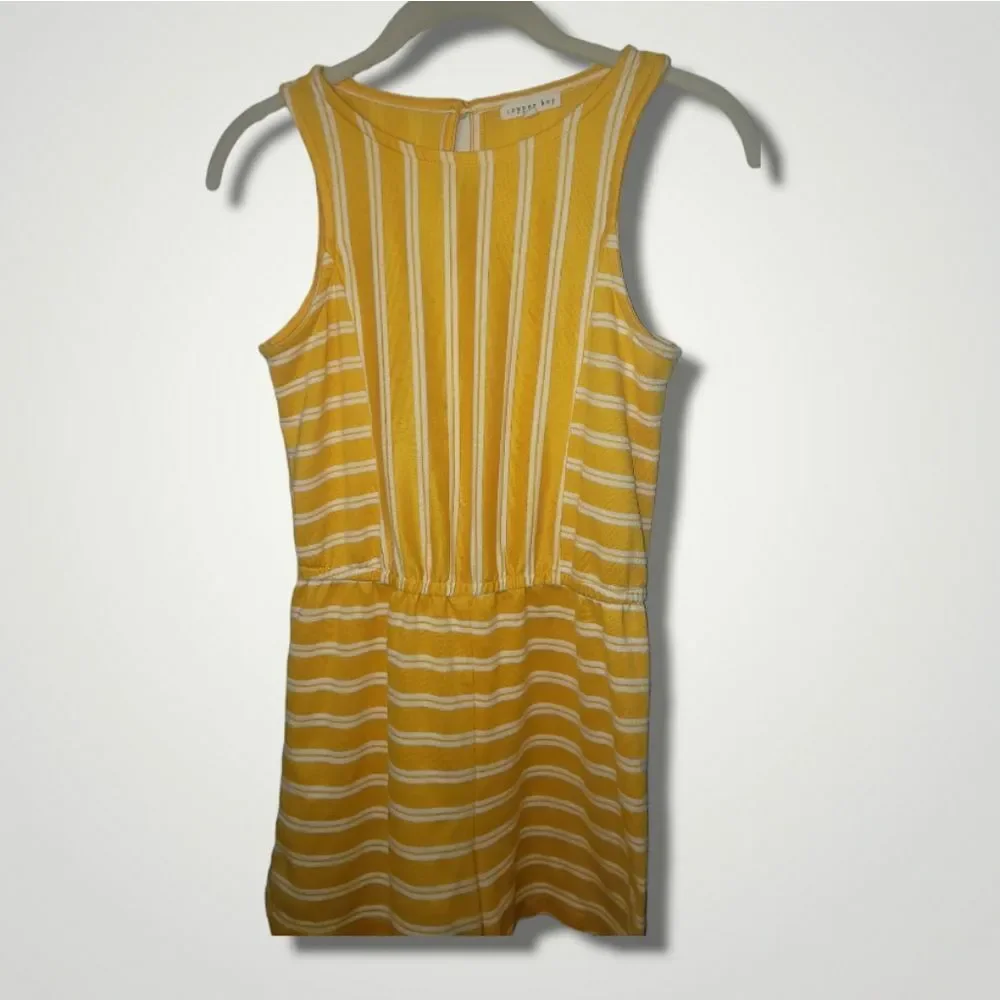 Yellow and white striped copper key girls romper XL Butter Yellow